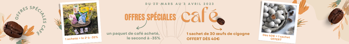 Offres spéciales café | 1 paquet de café acheté, le 2ème à -35% + 1 sachet de 30 œufs de cigogne offert (dès 40€ d'achat) !